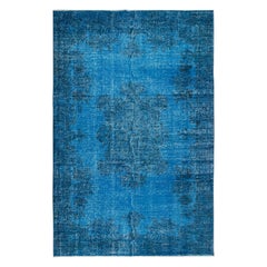 Alfombra turca hecha a mano azul océano de 6x9 pies para salón, dormitorio, comedor
