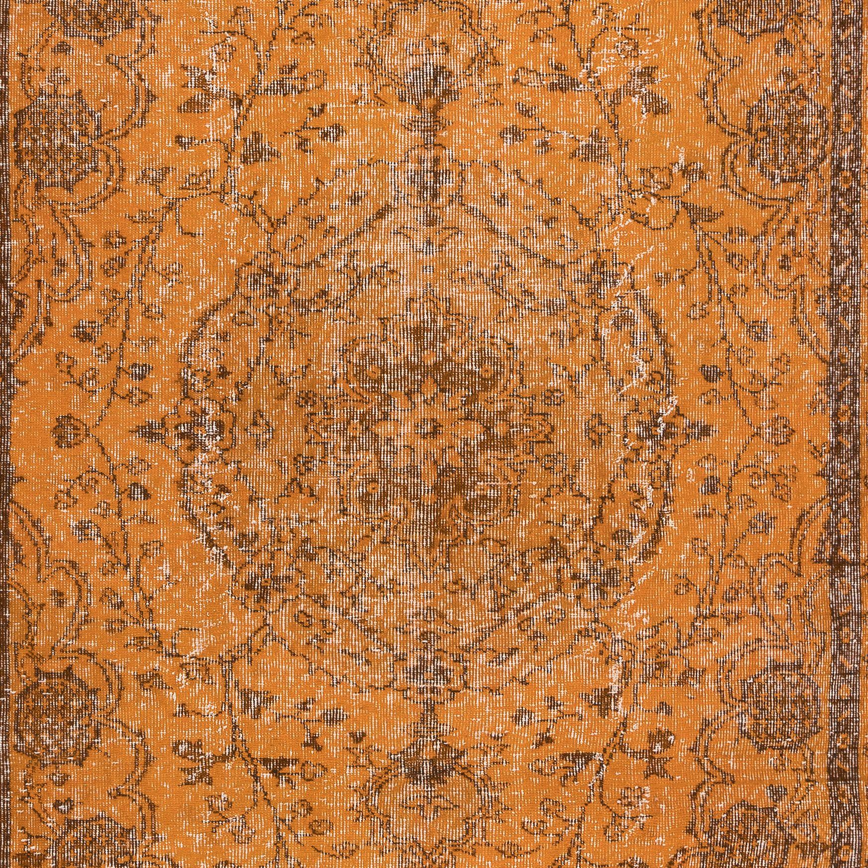 Turkish 6x9 Ft Orange Area Rug for Modern Interiors, Hand Knotted in Turkey For Sale