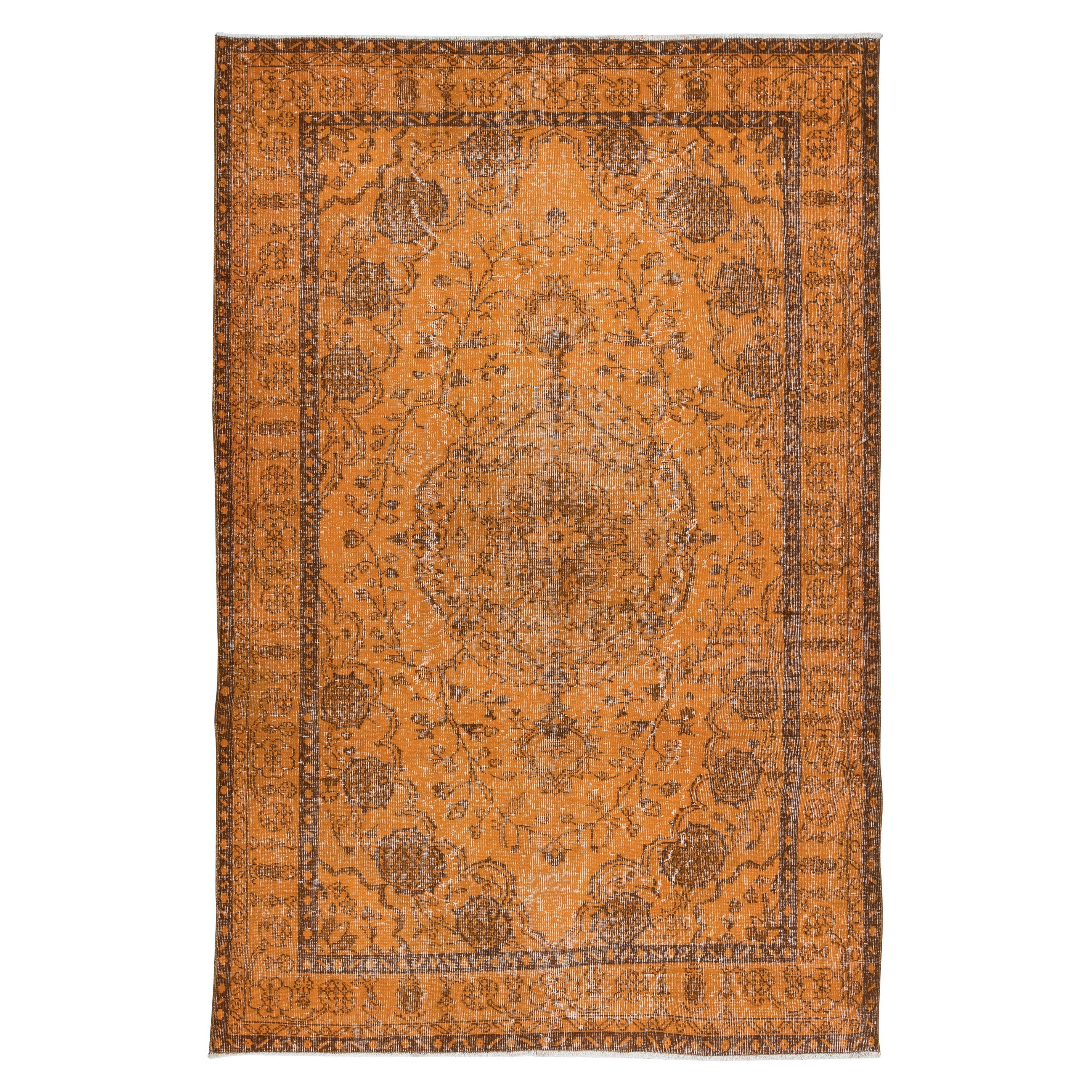 Tappeto arancione 6x9 Ft per interni moderni, annodato a mano in Turchia