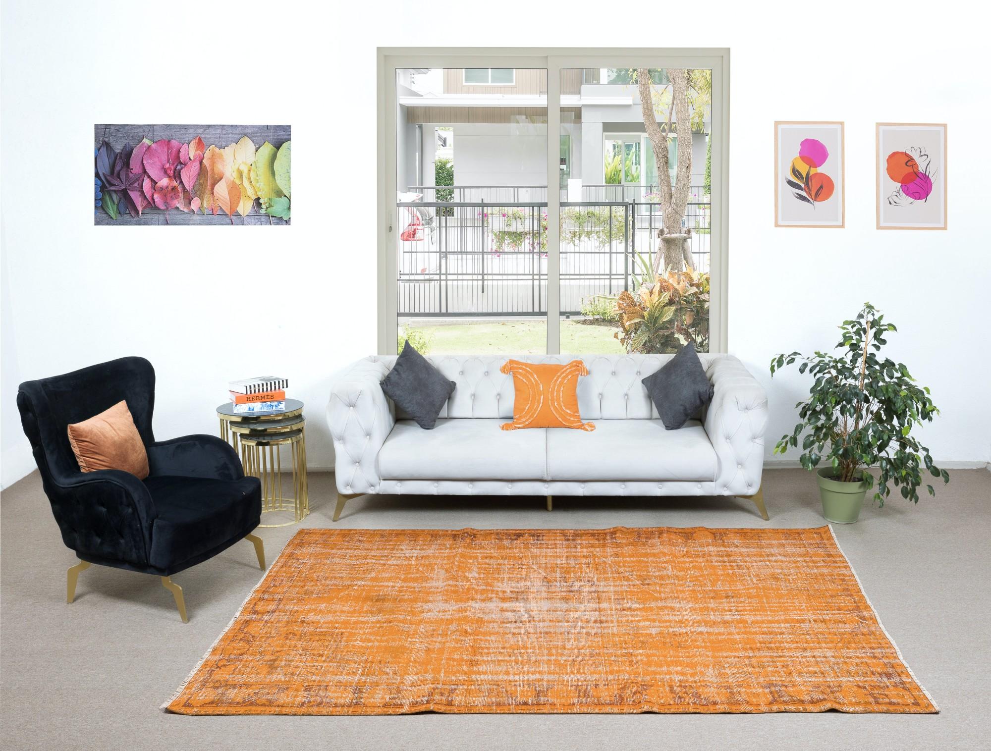 Annodato a mano Tappeto arancione 6x9 Ft dalla Turchia, annodato a mano Tappeto contemporaneo in vendita