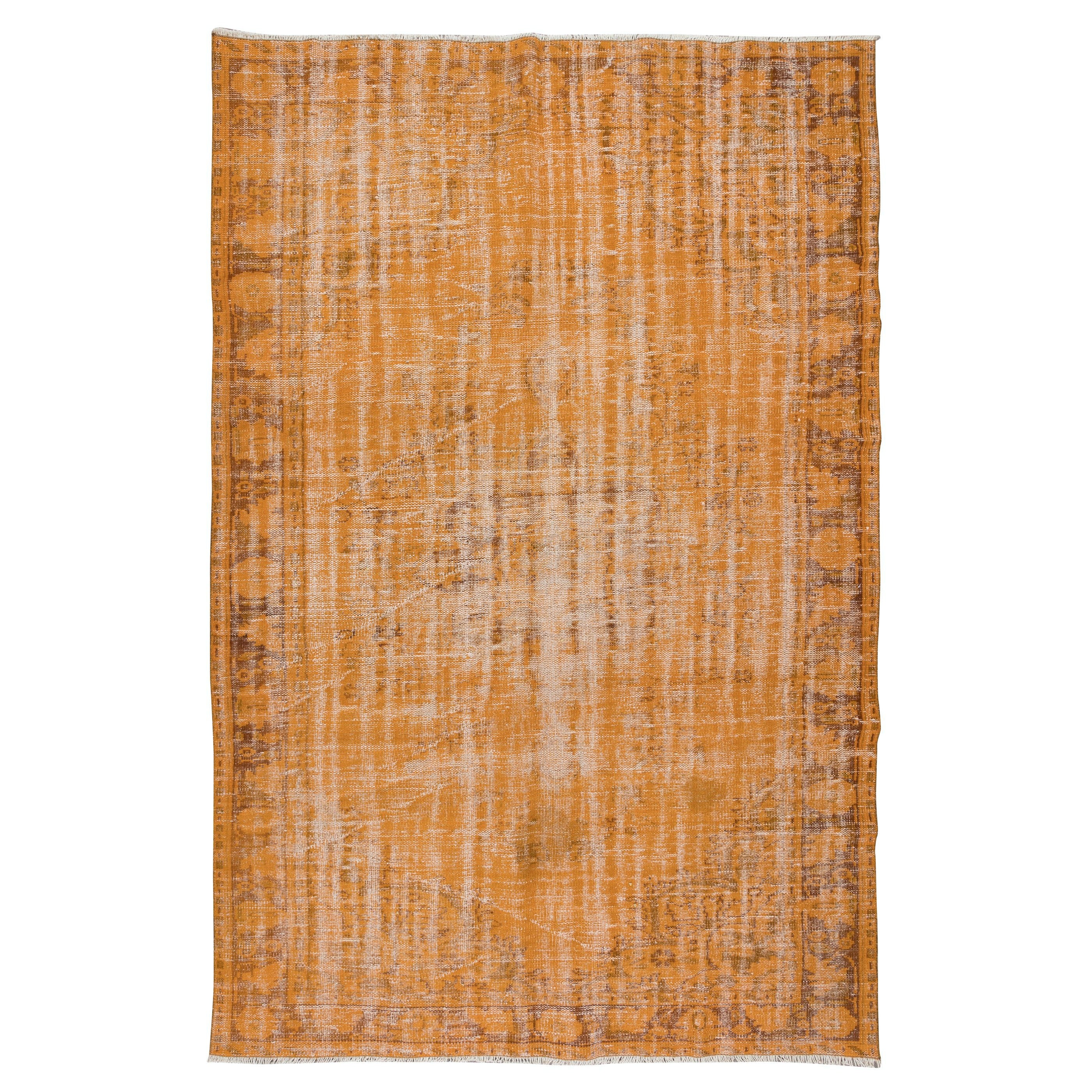 Tappeto arancione 6x9 Ft dalla Turchia, annodato a mano Tappeto contemporaneo