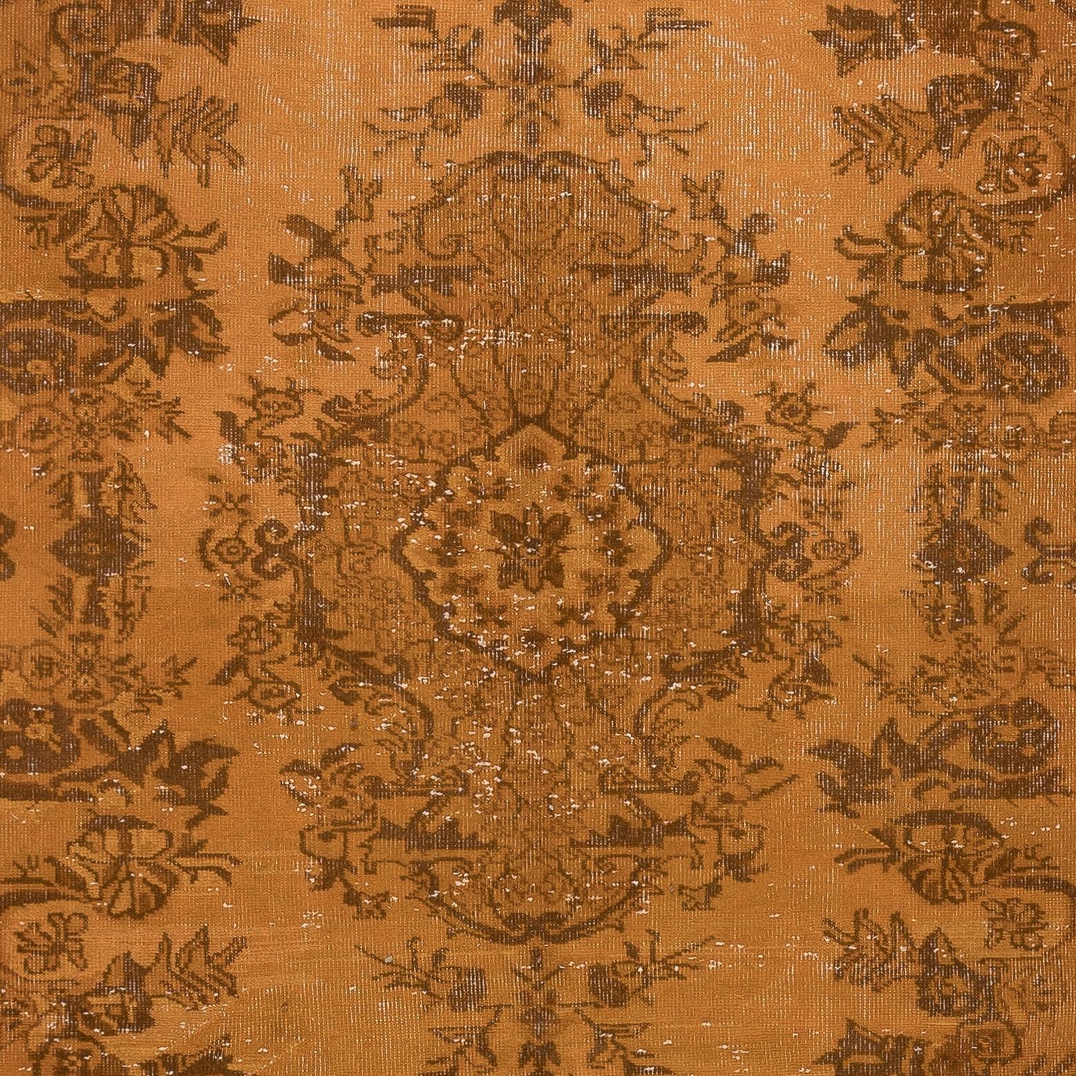 Handgefertigter 6x9 Ft Orangefarbener Teppich aus der Türkei. Dekorativer Medaillon-Design-Teppich (Handgeknüpft) im Angebot