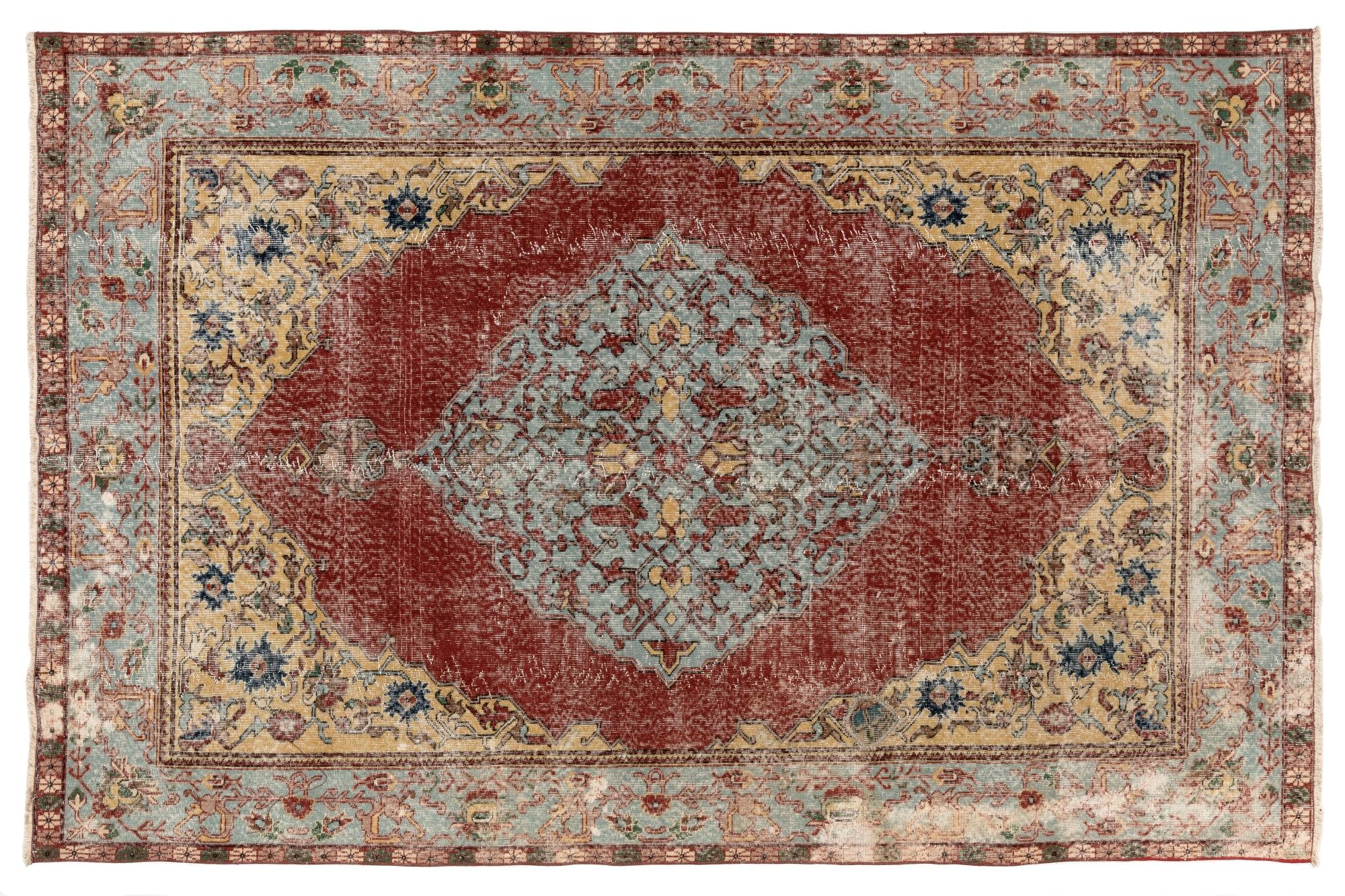 Hand-Woven 6.2x9 Ft Vintage Hand Knotted Anatolian Area Rug, Traditional Home Decor Carpet For Sale