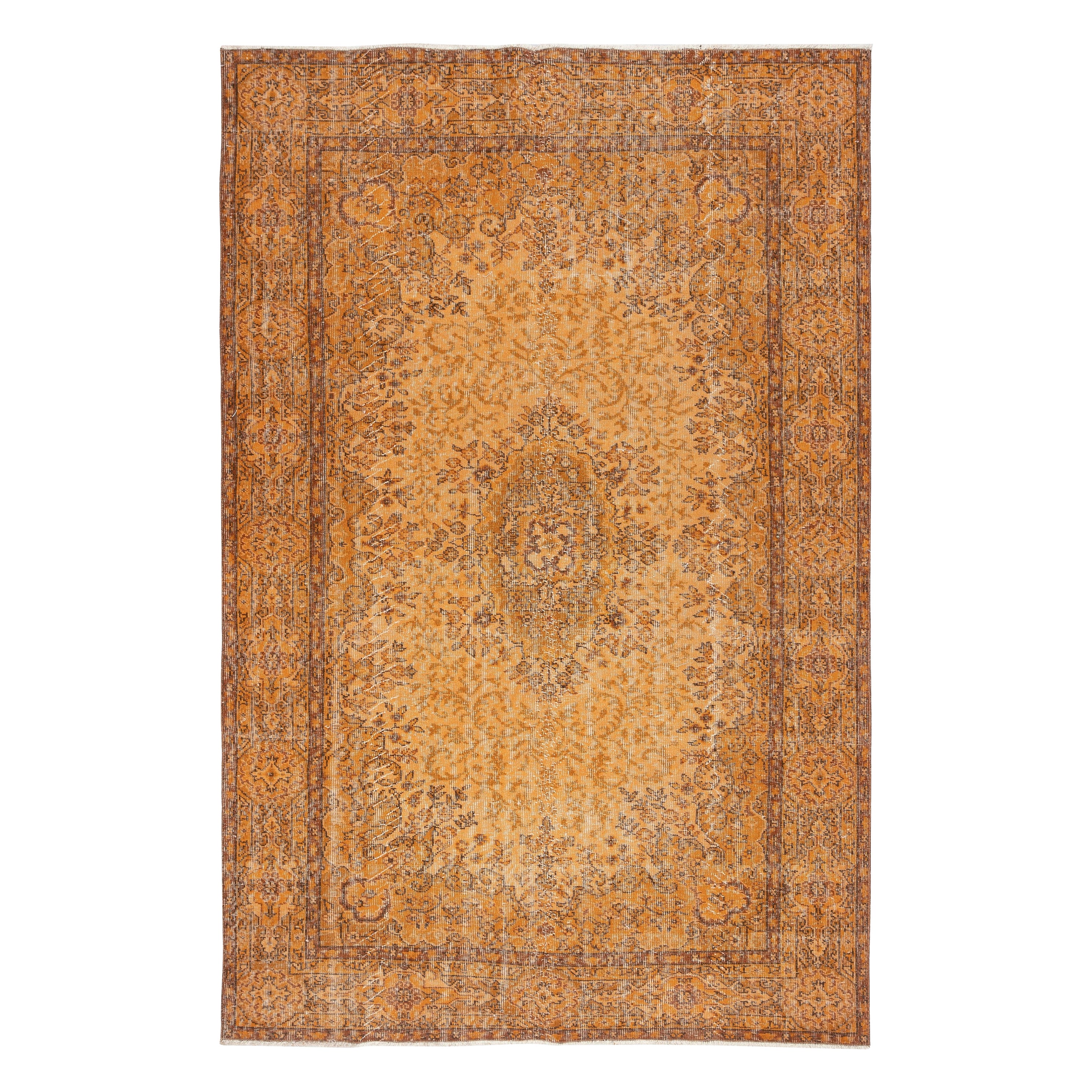 Tappeto vintage per l
area turca fatto a mano 6x9 Ft tinto di arancione per interni moderni