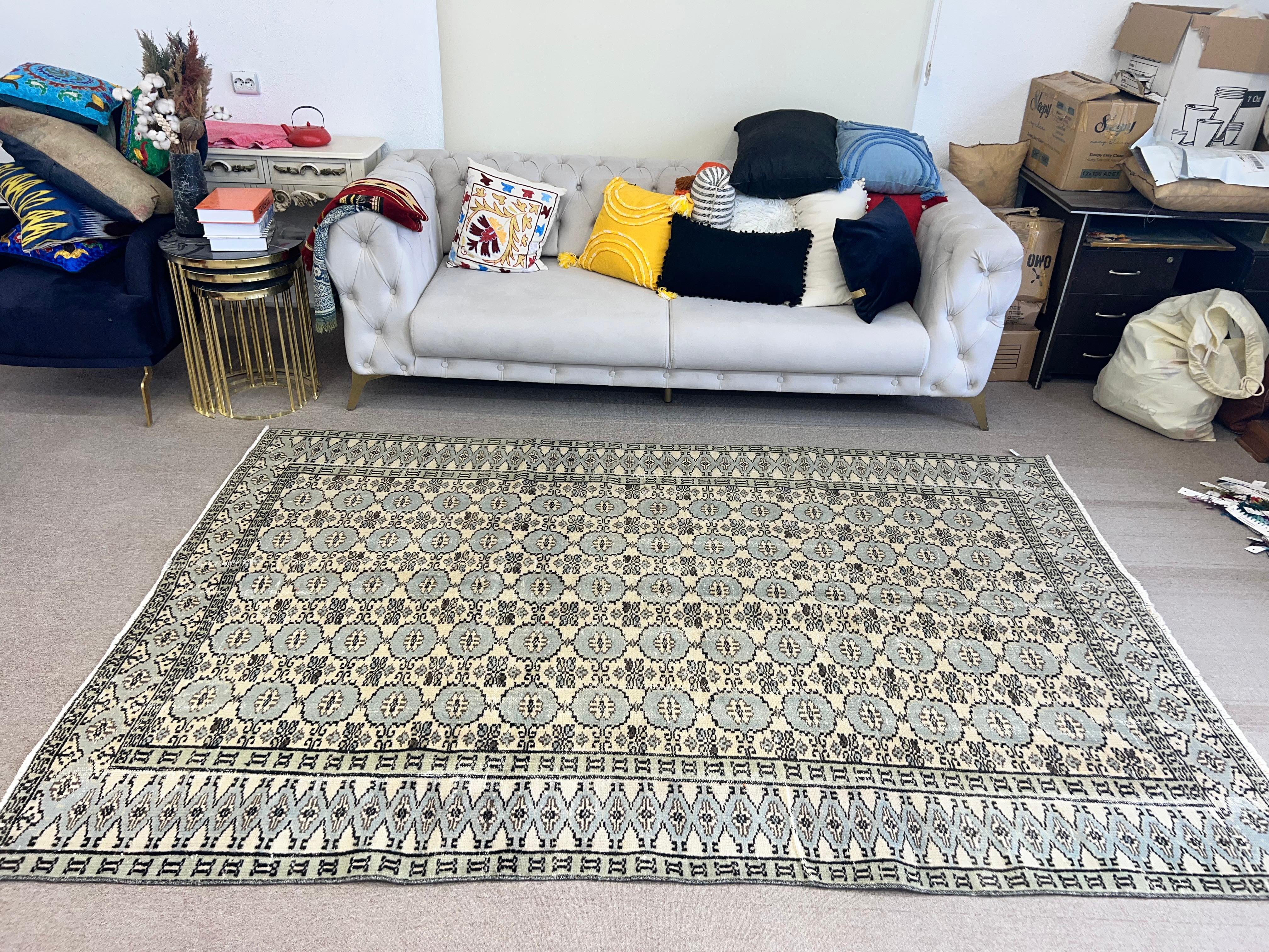 Tappeto Oushak turco vintage fatto a mano 6x9 Ft per la casa di campagna e l'arredamento rustico in vendita 4