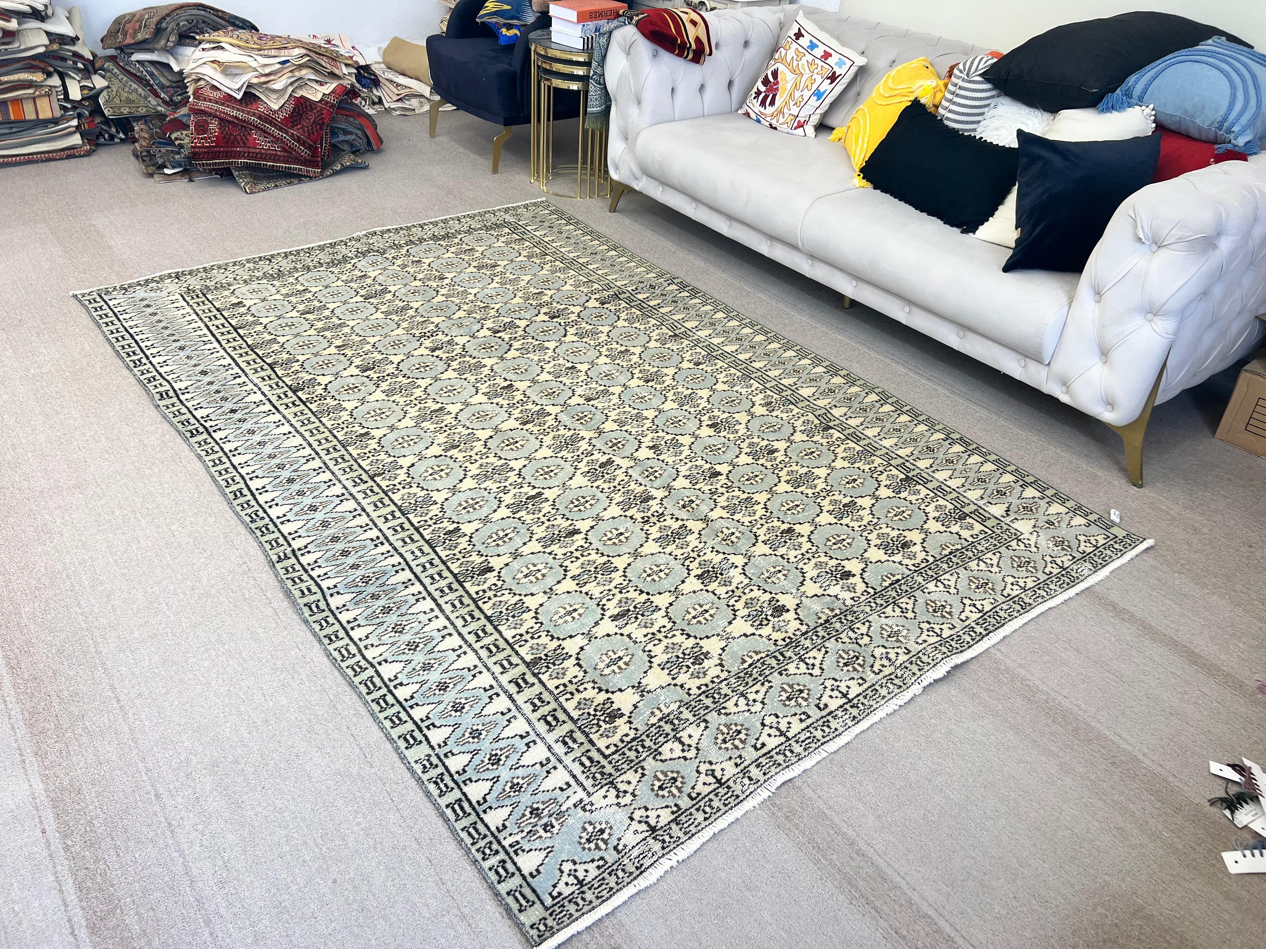 Tappeto Oushak turco vintage fatto a mano 6x9 Ft per la casa di campagna e l'arredamento rustico in vendita 5