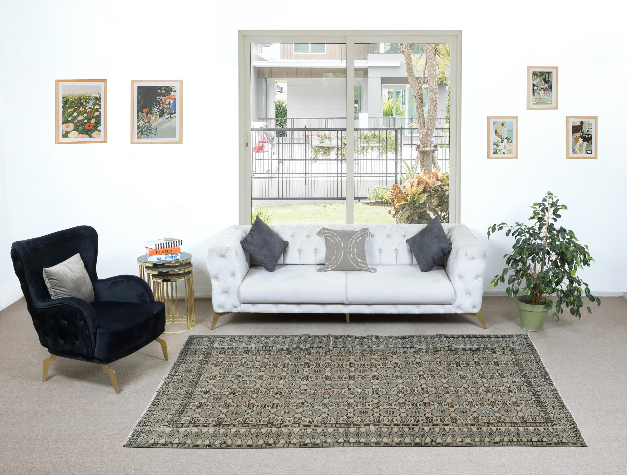 Turco Tappeto Oushak turco vintage fatto a mano 6x9 Ft per la casa di campagna e l'arredamento rustico in vendita