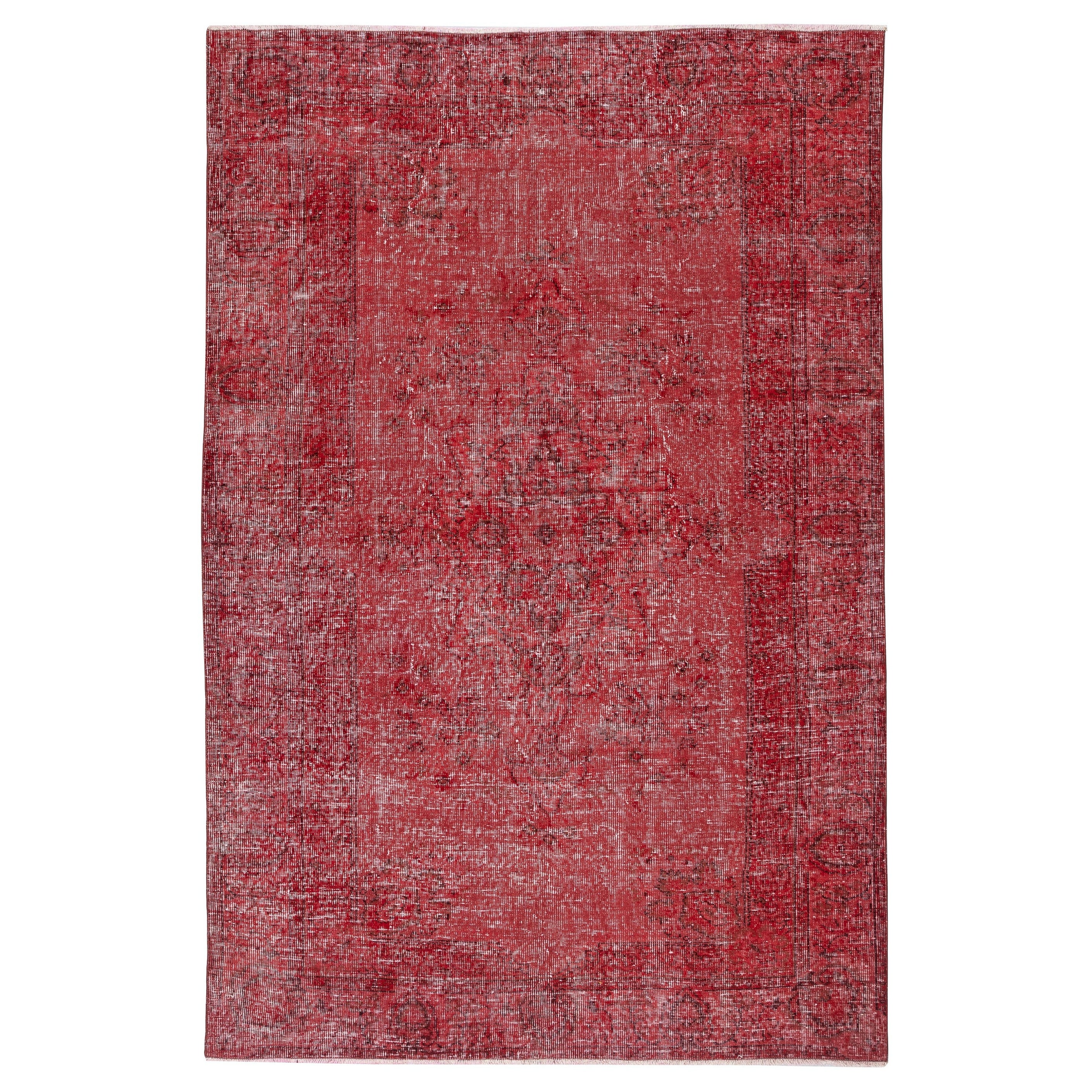 6x9 Ft Vintage Handmade Türkische Wolle Bereich Teppich Redyed in Rot für moderne Interieurs