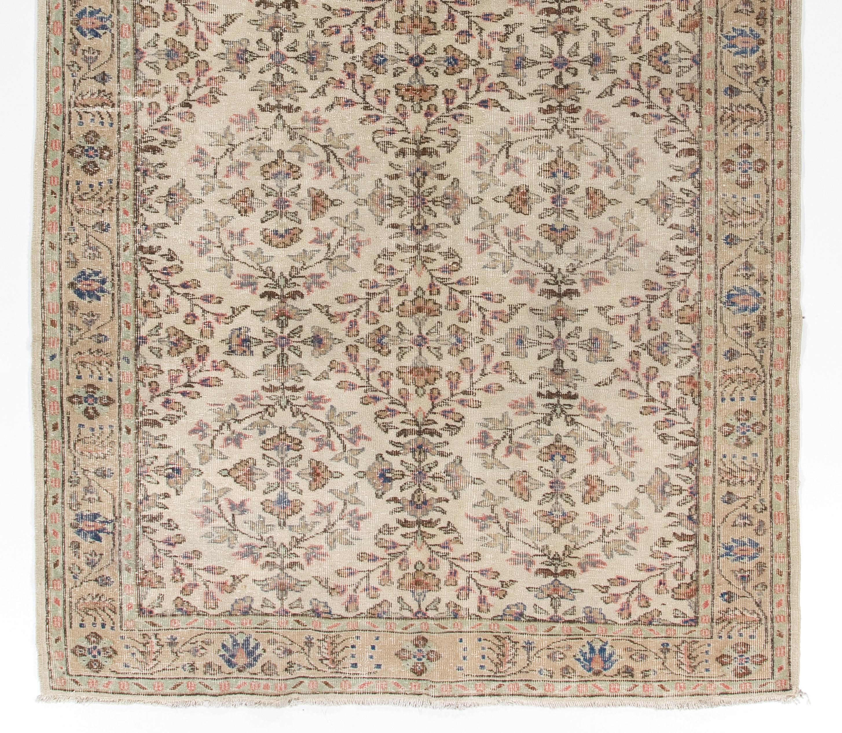 Turkish 6x9 Ft Vintage Oushak Area Rug in Soft, Muted Colors, Wool Hand Knotted Carpet For Sale