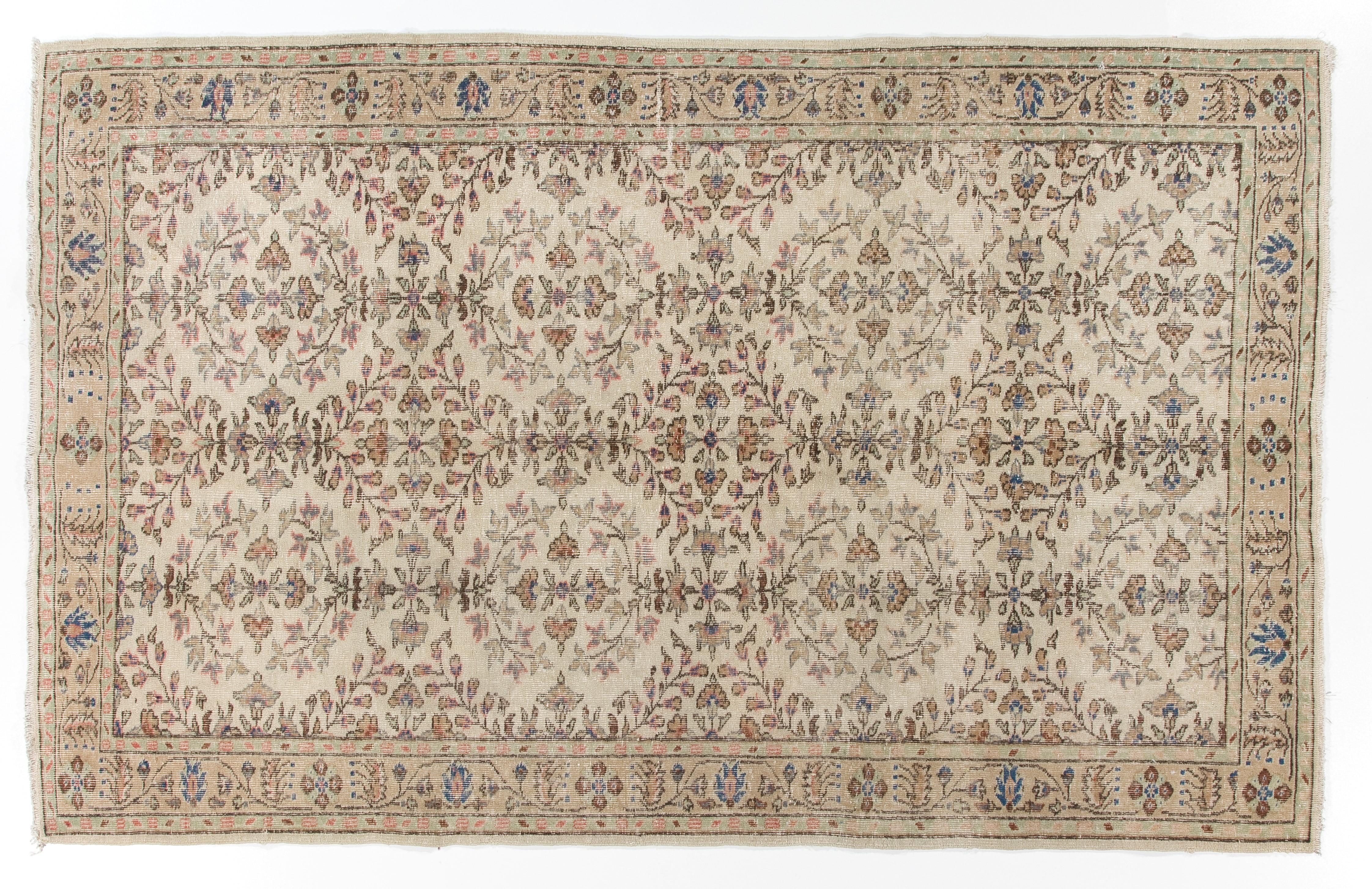 6x9 Ft Vintage Oushak Area Rug in Soft, Muted Colors, Wool Hand Knotted Carpet In Good Condition For Sale In Philadelphia, PA