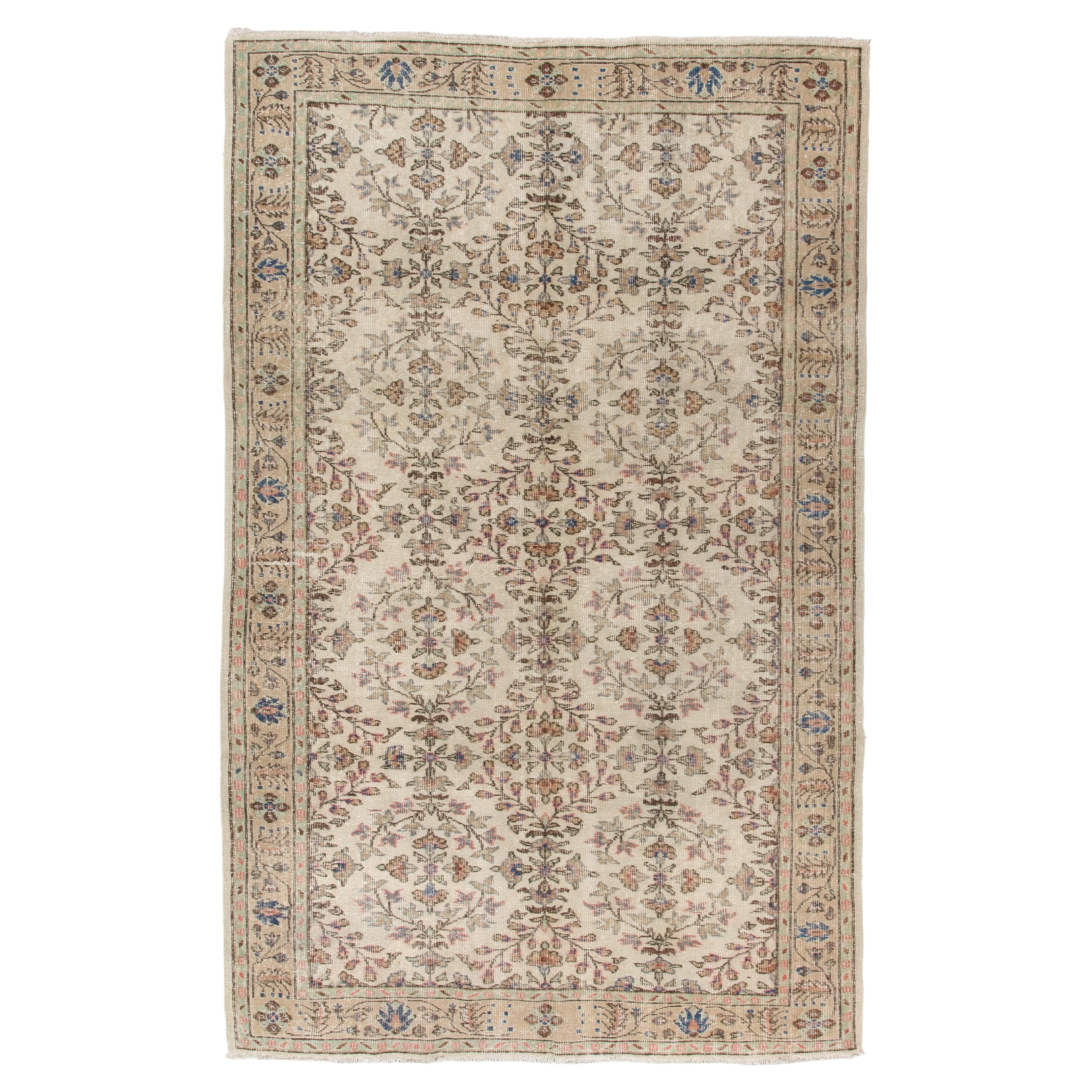 6x9 Ft Vintage Oushak Area Rug in Soft, Muted Colors, Wool Hand Knotted Carpet For Sale