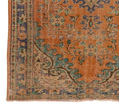 Vintage Oushak Rug, Rustic Burnt Orange, Sea Green, Navy Blue Colors