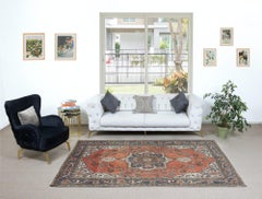 6x9 Ft Vintage Turkish Wool Tribal Rug, Handmade Village Carpet with Medallion