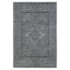 6'x9' Gris, Broken Persian Erased Design, Tapis en soie et laine noué à la main