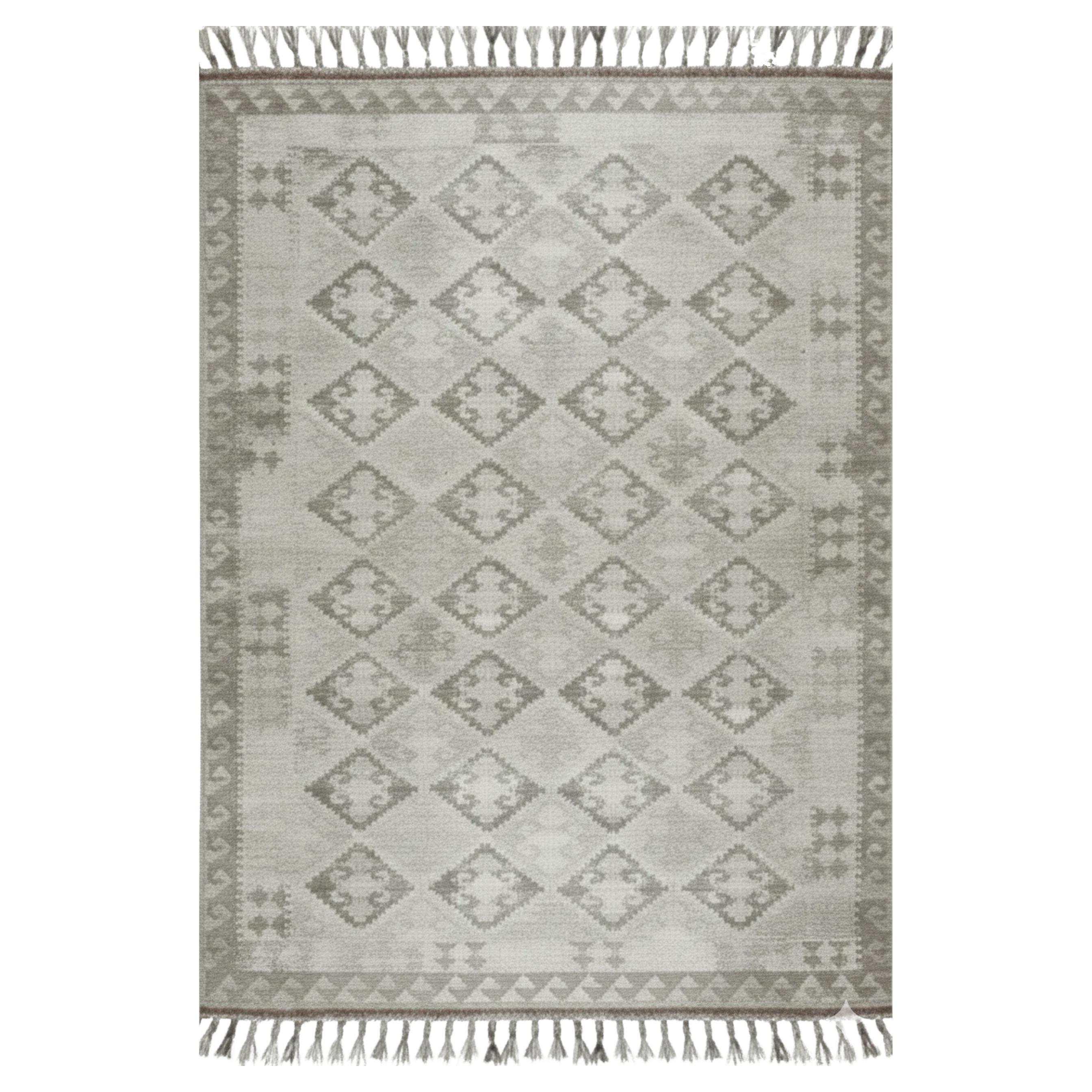 6x9 Gray Hand-Knotted Wool Diamond Repeat Geometric Modern Carpet Rug