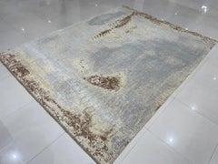 6x9 Gray Hand-Knotted Wool Sky Washed Texture Abstract Modern Carpet Rug (Tapis de moquette gris noué à la main)