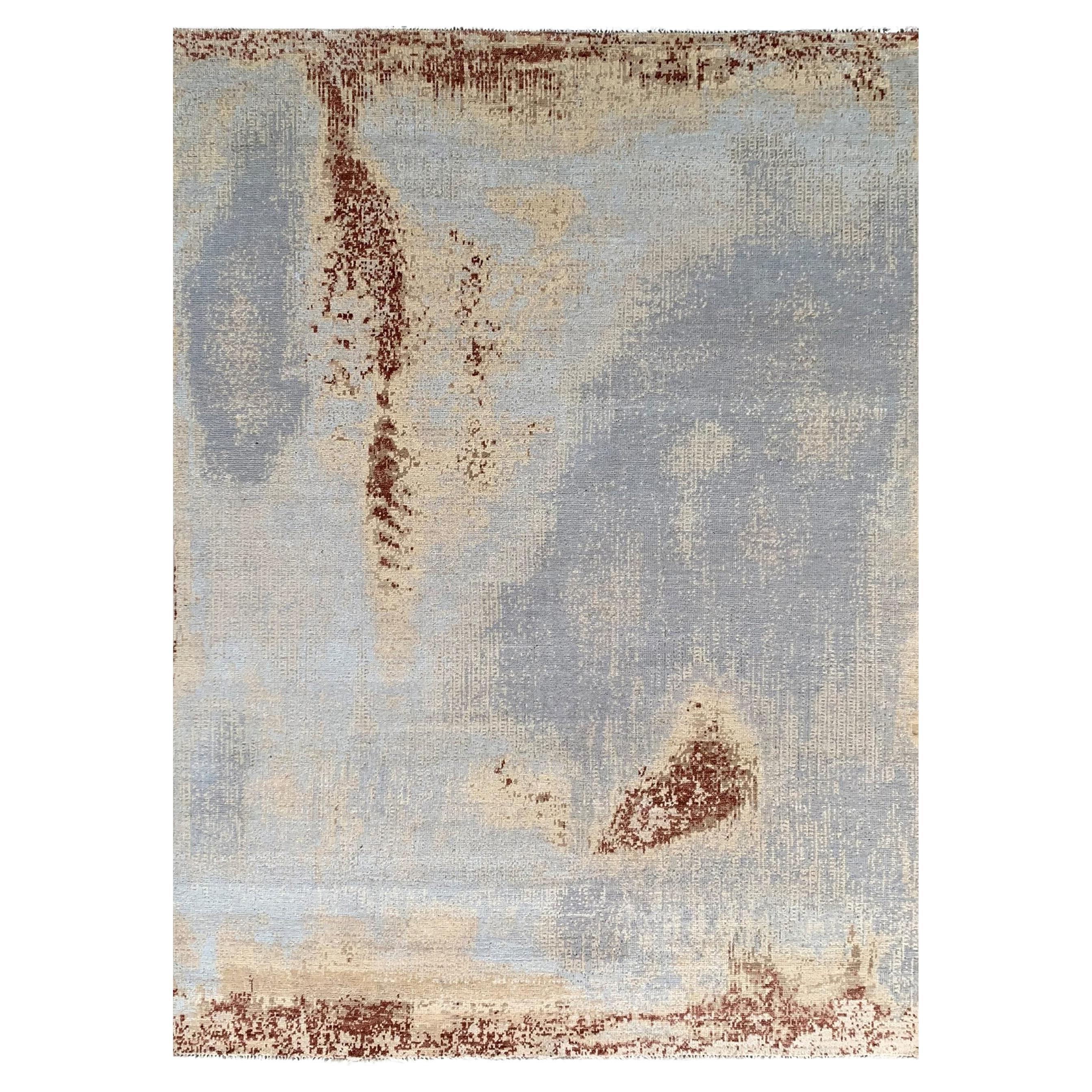 6x9 Gray Hand-Knotted Wool Sky Washed Texture Abstract Modern Carpet Rug