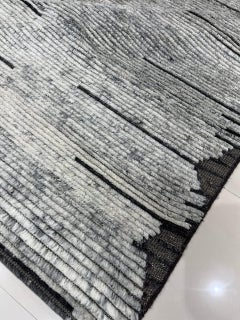 6x9 Gray Hand-Knotted Wool Striated Horizon Geometric Modern Carpet Rug
