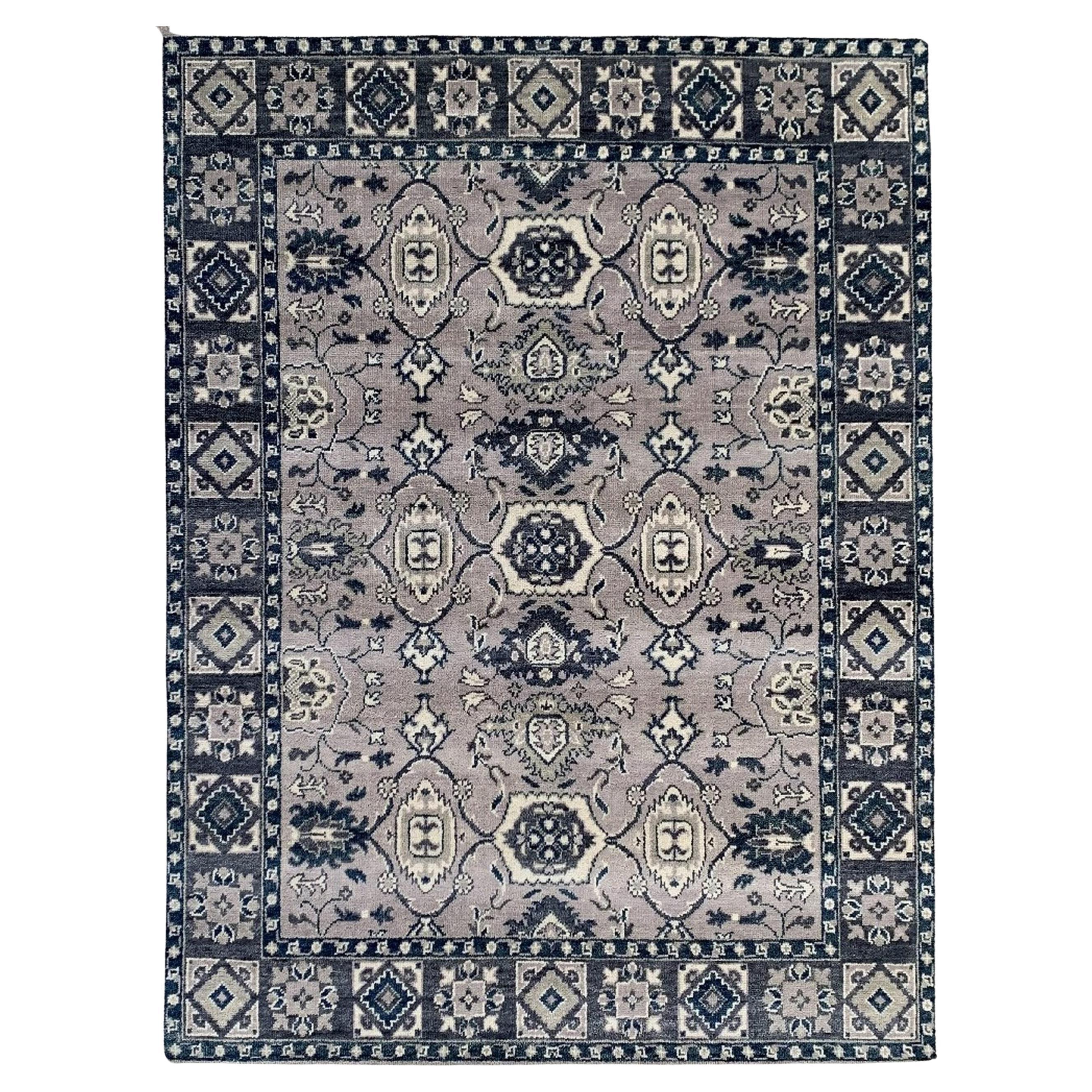 6x9 Gray Hand-Knotted Wool Symmetrical Floral Classic Traditional Carpet Rug