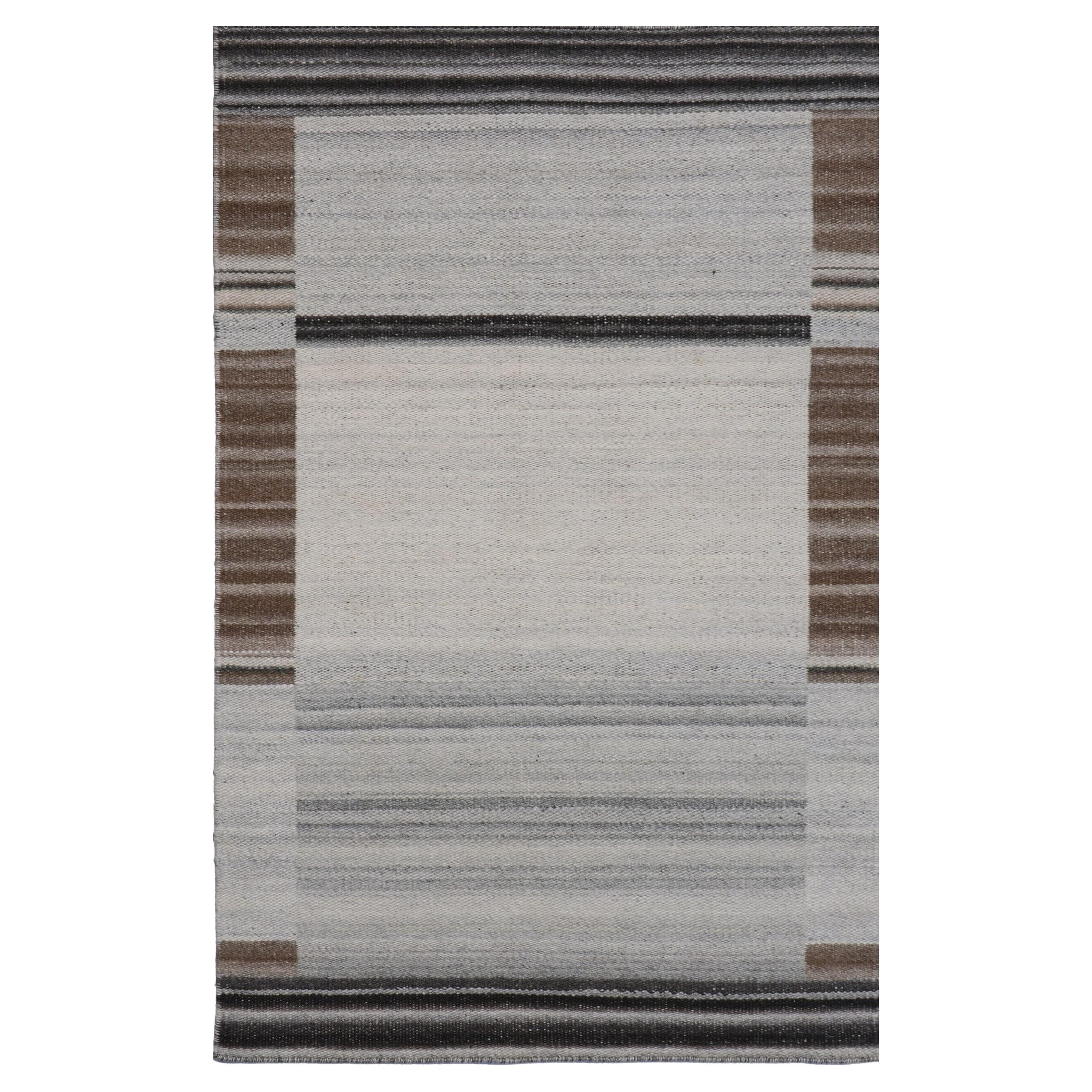 6x9 Gray Handwoven Wool Viscose Framed Linear Texture Geometric Carpet Rug For Sale