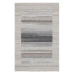 6x9 Gray Handwoven Wool Viscose Subtle Banding Geometric Modern Carpet Rug