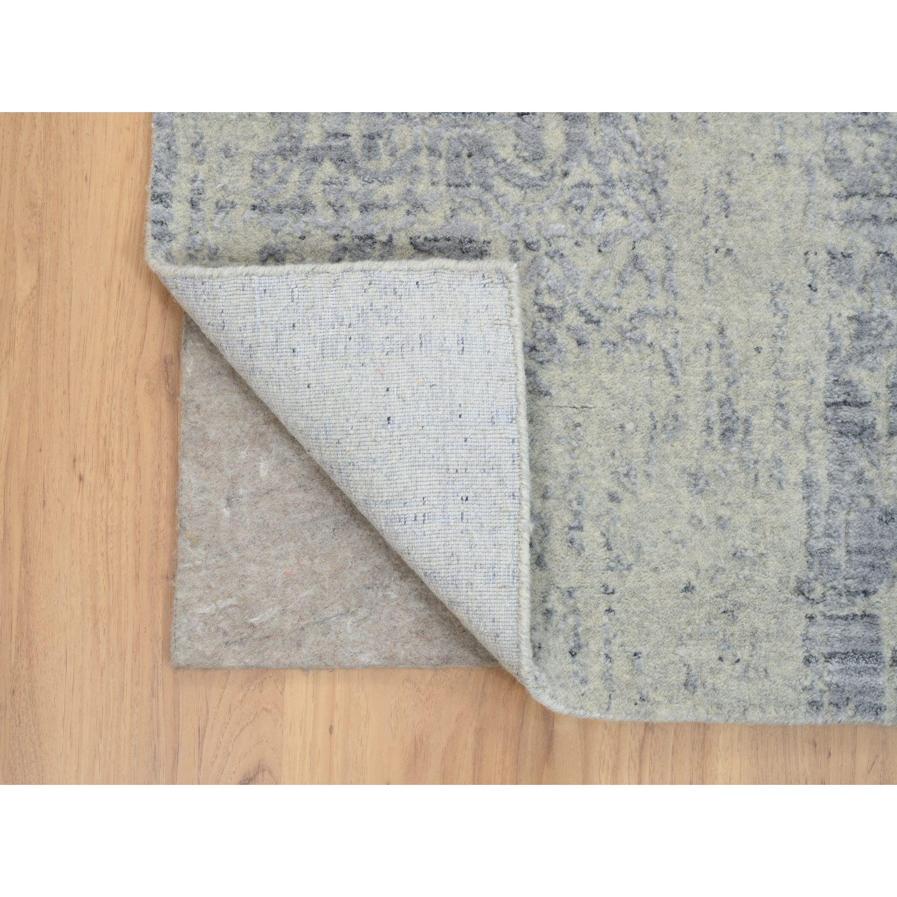 Noué à la main 6'x9' Gris, Jacquard tissé à la main, laine et soie végétale, tapis en vente