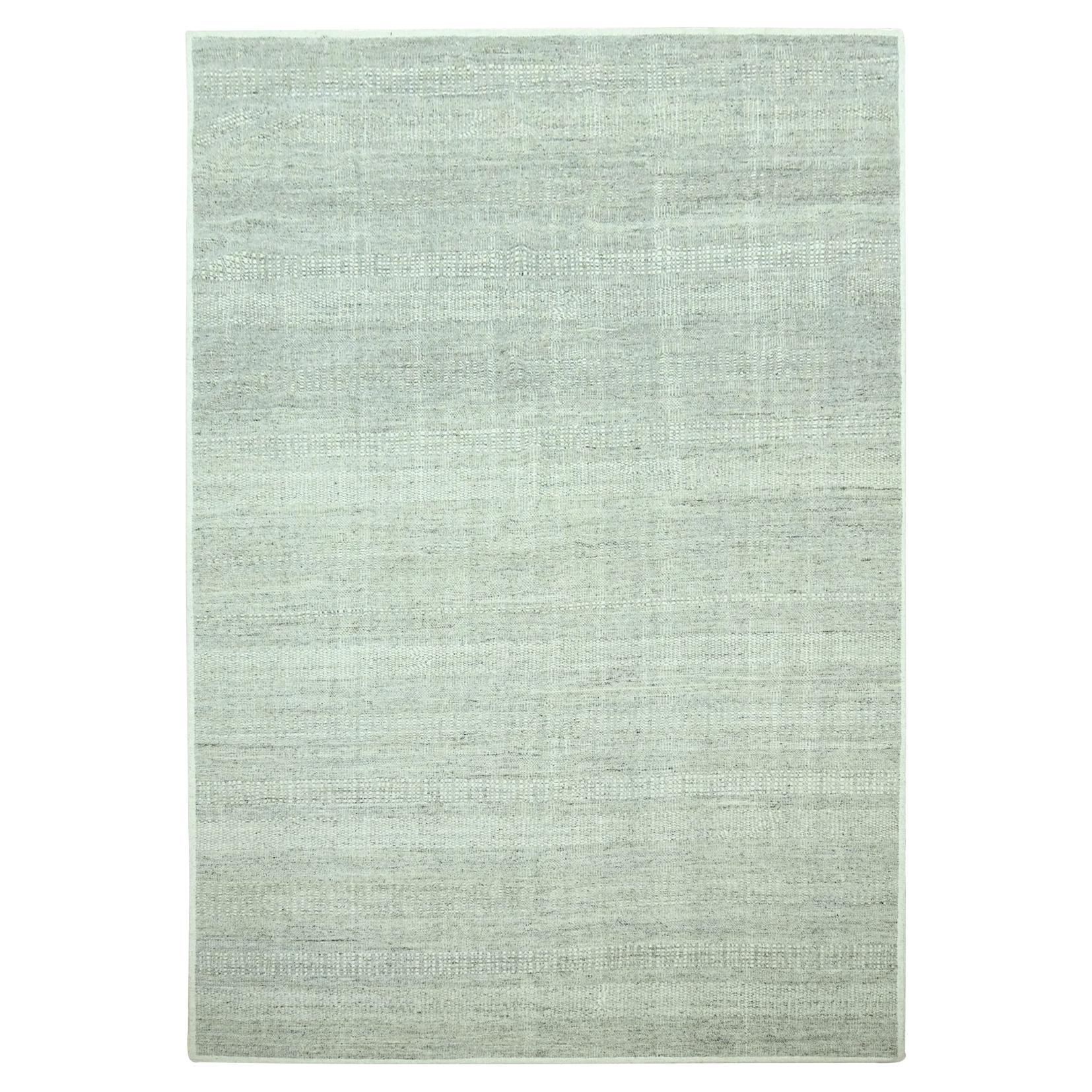 6'x9' Tappeto grigio ossidato e con disegno di erba invecchiata annodato a mano in pura lana