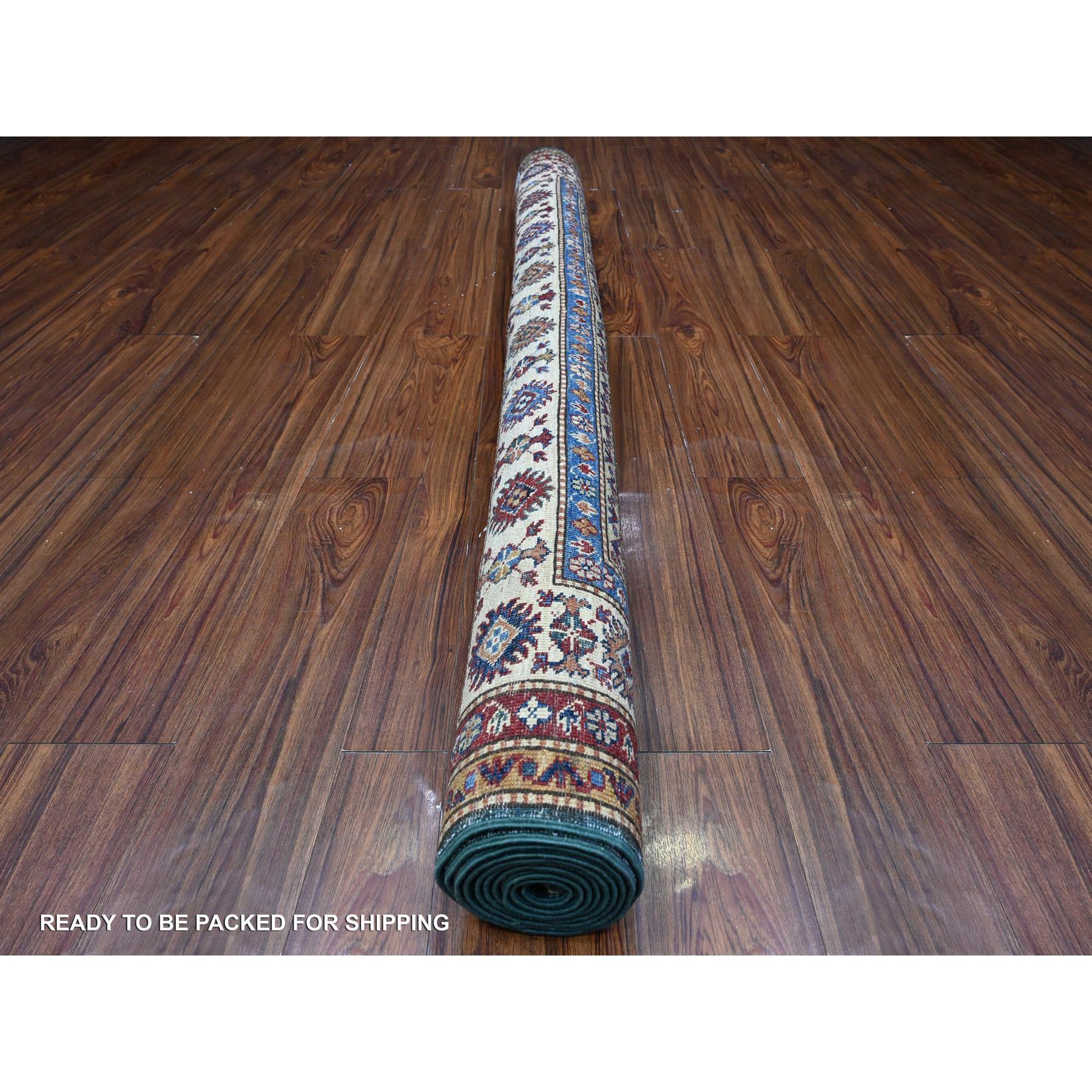 Afghan 6'x9' Tapis d'Orient Super Kazak Tribal Medallions en laine, noué à la main, vert en vente