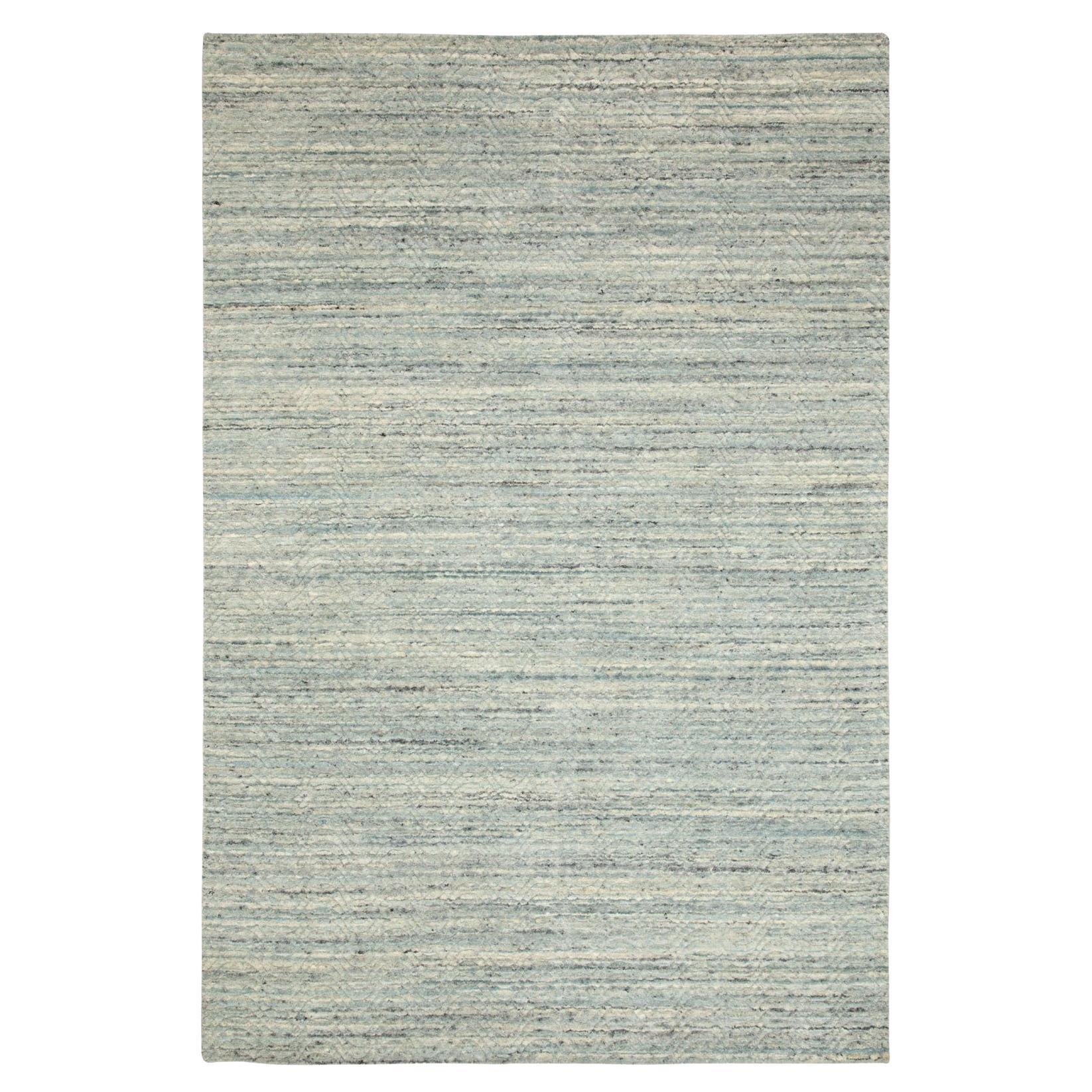 6'x9' Green Variegated Text Design Hand Loomed Pure Wool Modern Oriental Rug