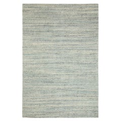 6'x9' Green Variegated Text Design Hand Loomed Pure Wool Modern Oriental Rug