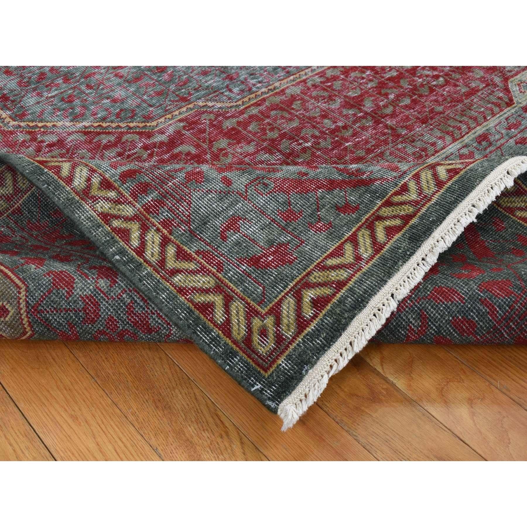 Noué à la main 6'x9' Vert, Mamluke Vintage, Zero Pile, Laine usée, Tapis noué à la main en vente