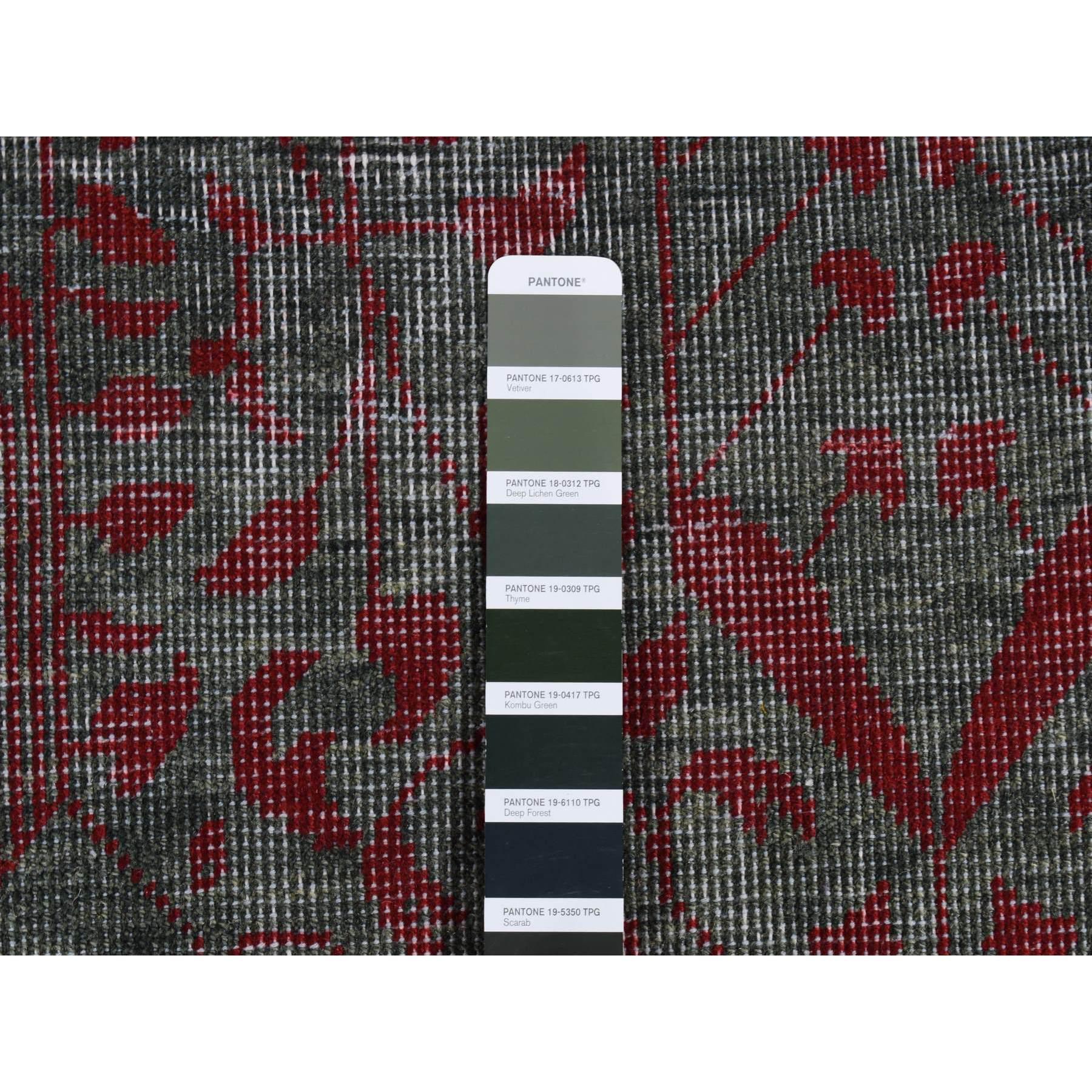 XXIe siècle et contemporain 6'x9' Vert, Mamluke Vintage, Zero Pile, Laine usée, Tapis noué à la main en vente
