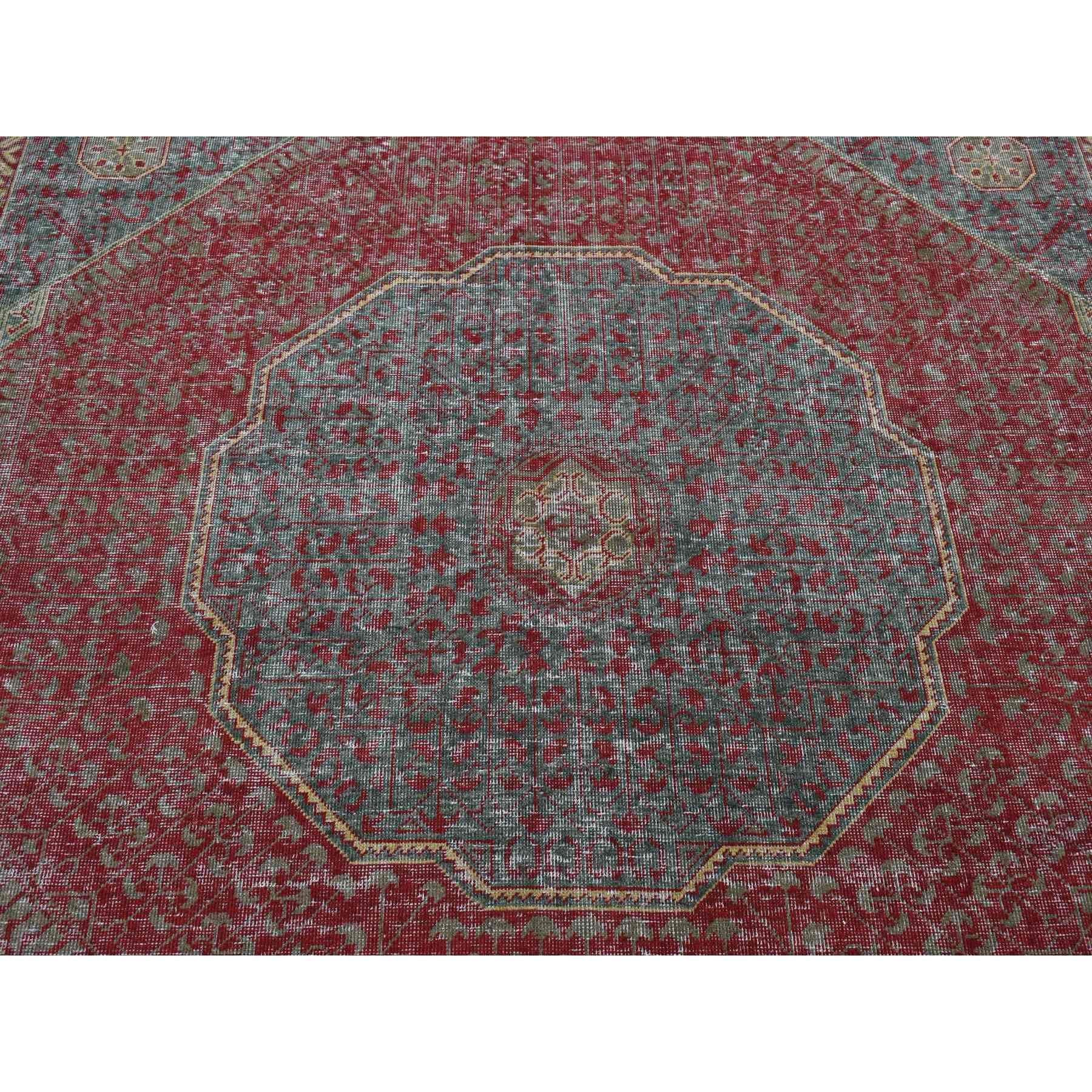 6'x9' Vert, Mamluke Vintage, Zero Pile, Laine usée, Tapis noué à la main en vente 1