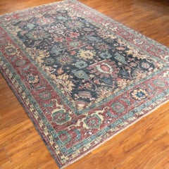 6x9 Hand-Knotted Afghan Serapi Tribal Wool Rug, Charcoal & Rust Field