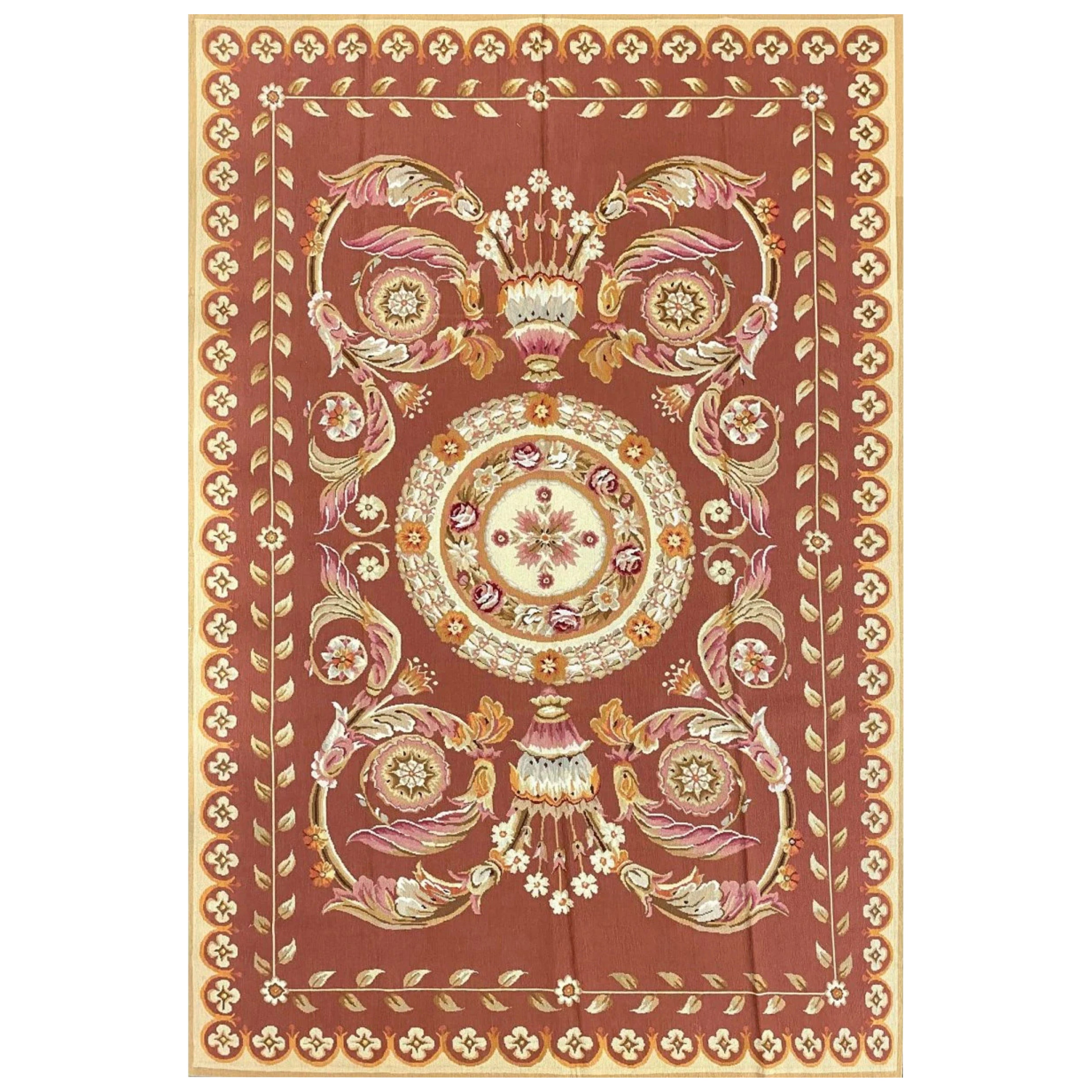6x9 Hand Knotted French Style Needlepoint Area Rug with Elegant Geometric Design