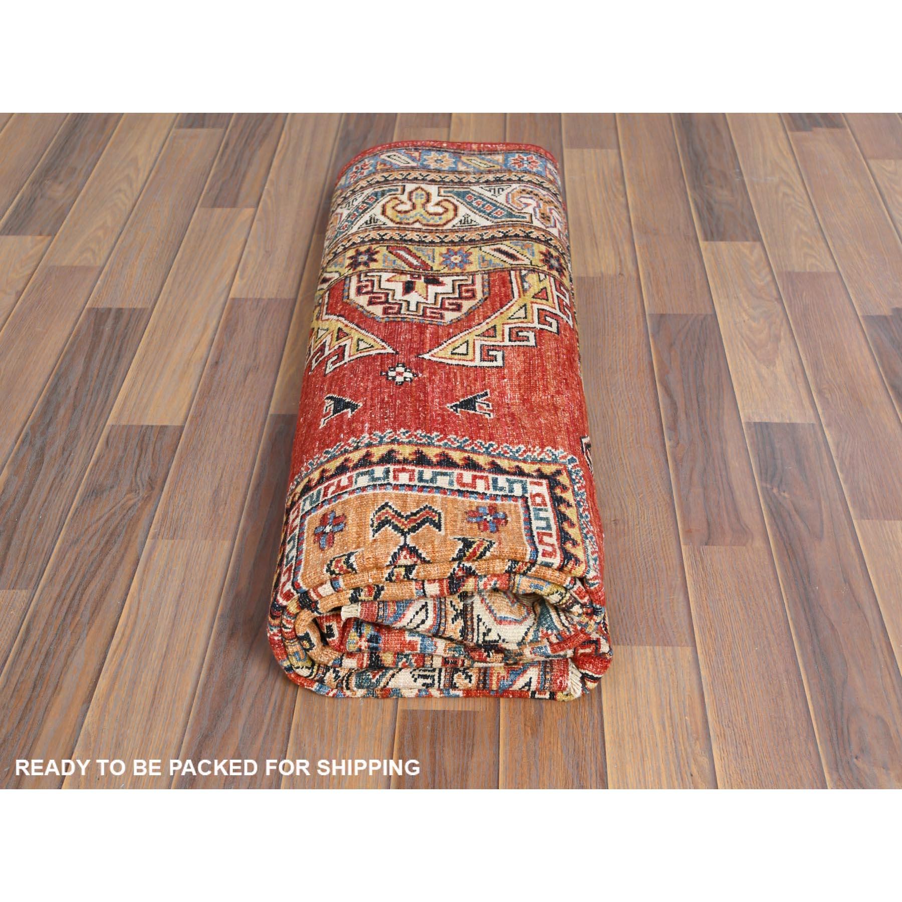 6'x9' Hand Knotted Rich Red Afghan Super Kazak Pure Wool Oriental Rug en venta 2