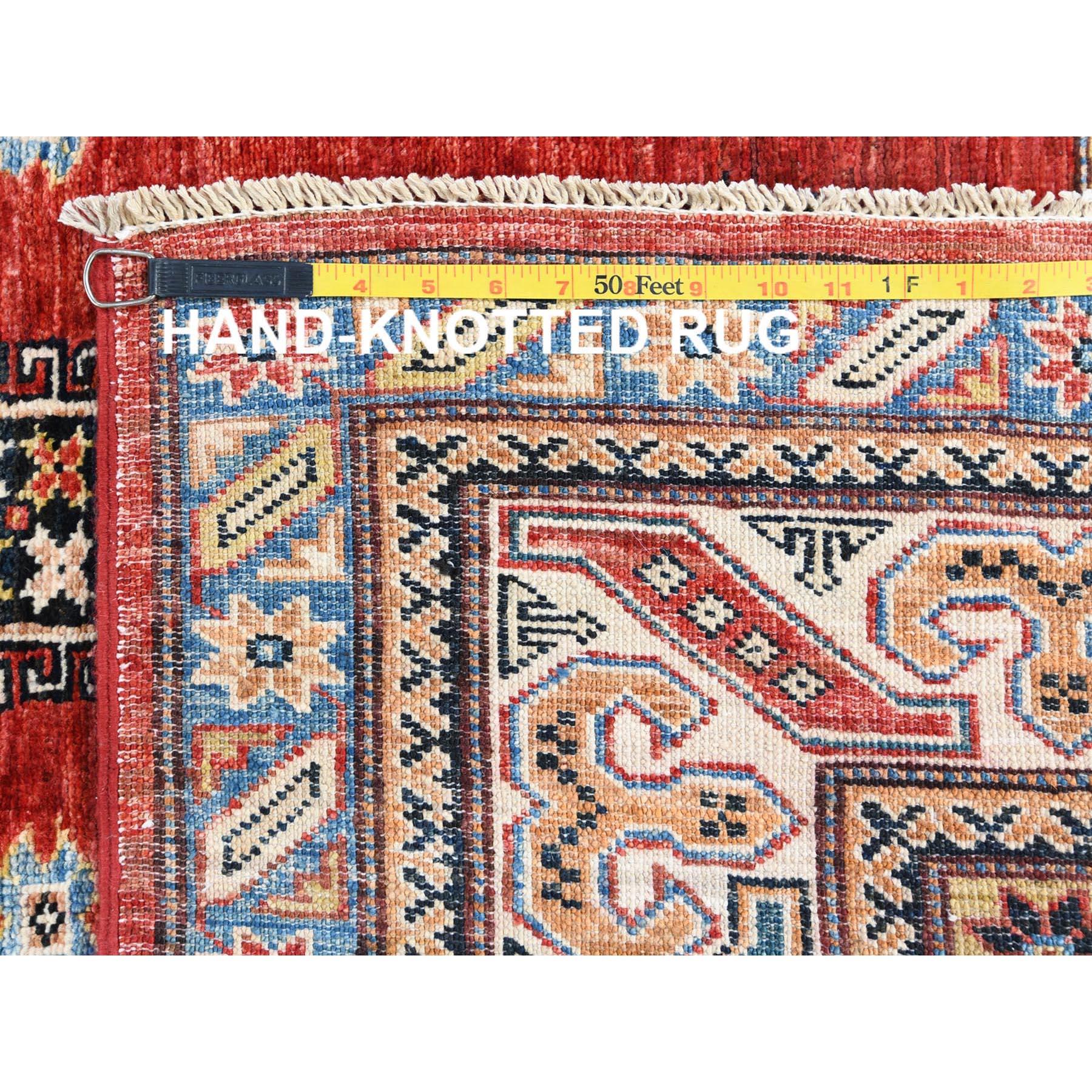6'x9' Hand Knotted Rich Red Afghan Super Kazak Pure Wool Oriental Rug en venta 4