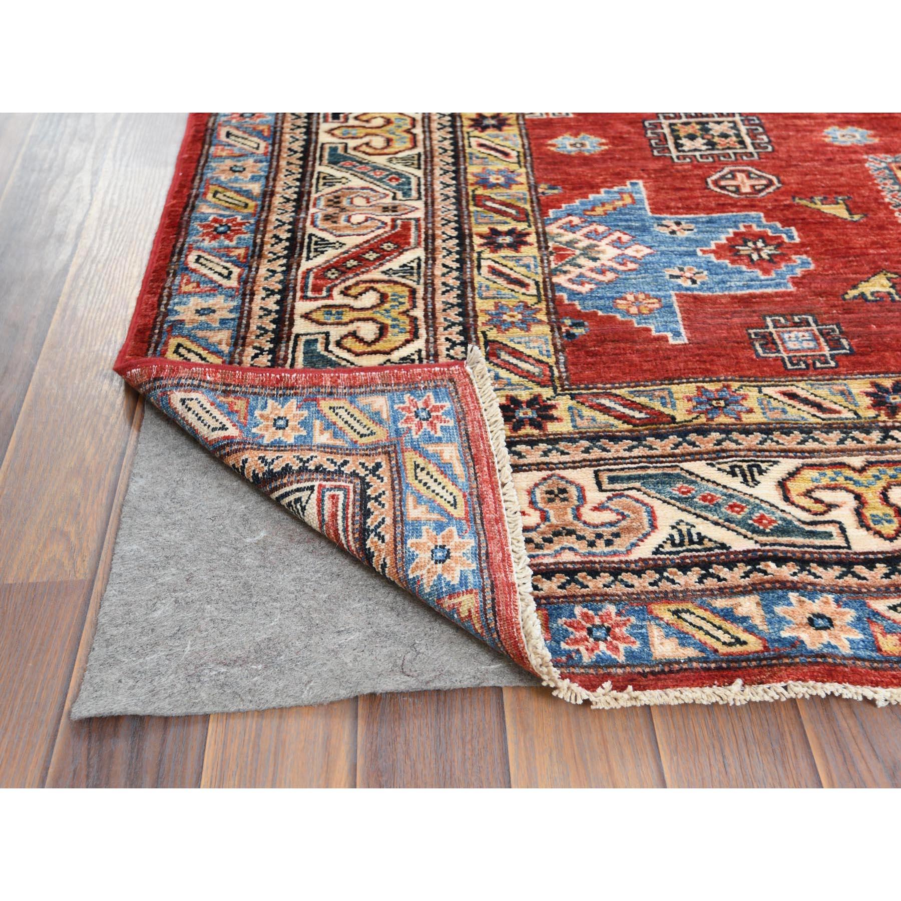 6'x9' Hand Knotted Rich Red Afghan Super Kazak Pure Wool Oriental Rug Anudado a mano en venta