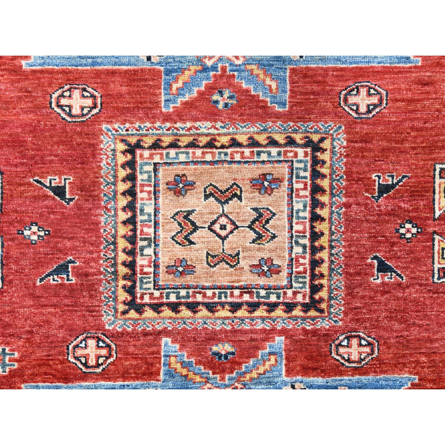 6'x9' Hand Knotted Rich Red Afghan Super Kazak Pure Wool Oriental Rug en venta 1