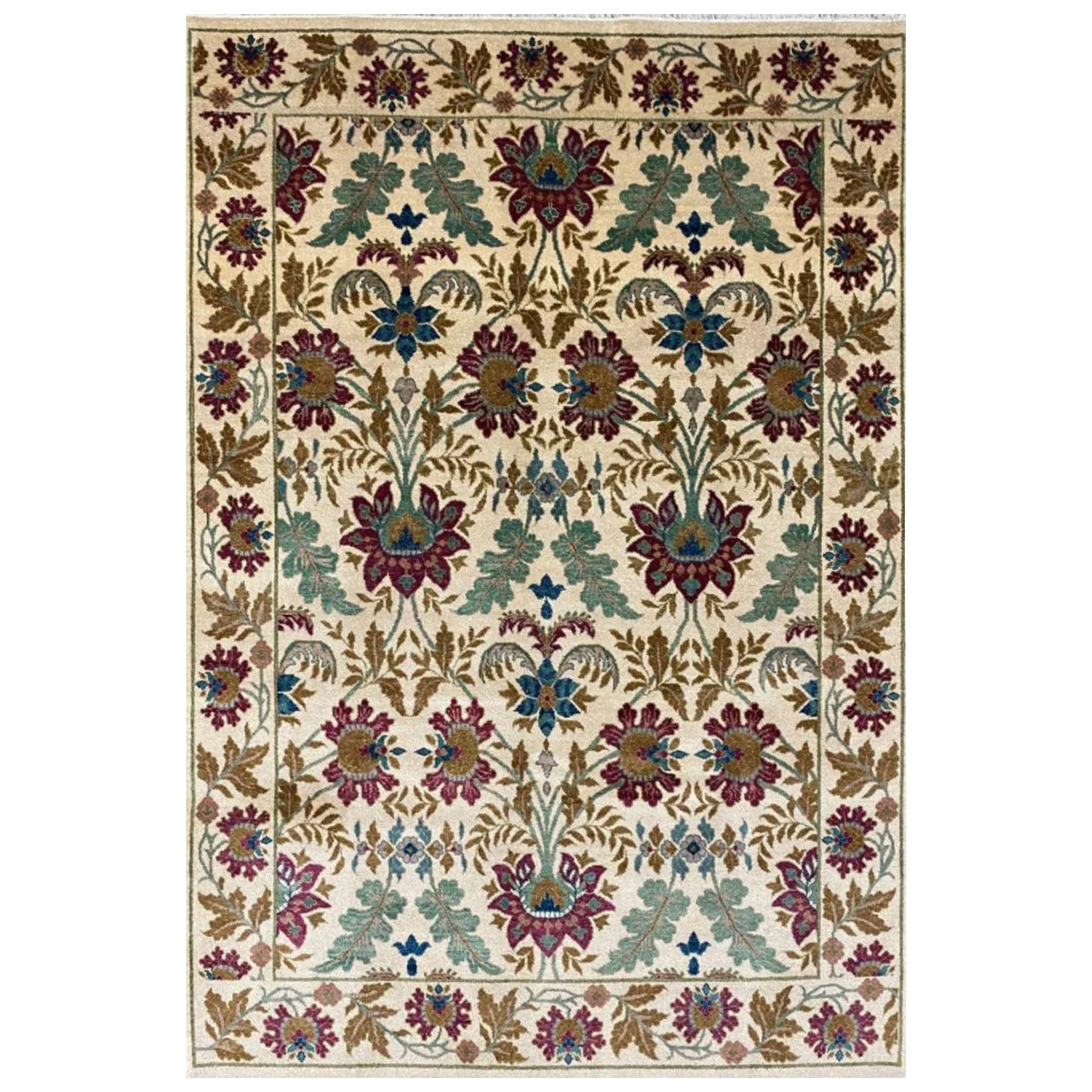 Tappeto 6x9 Annodato a mano in stile spagnolo - Disegno floreale in lana in vendita