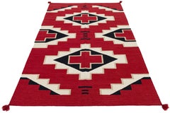 6x9 Handmade Modern Navajo Style Wool Rug - Vibrant Red Geometric Design