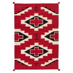 6x9 Handmade Modern Navajo Style Wool Rug - Vibrant Red Geometric Design