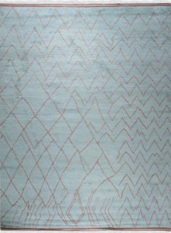 6x9 Isla Moroccan Blue Geometric Modern Hand Knotted Wool Carpet Rug