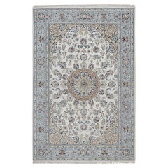 6'x9' Ivory 250 KPSI Nain Flower Design Hand Knotted Wool and Silk Soft Rug