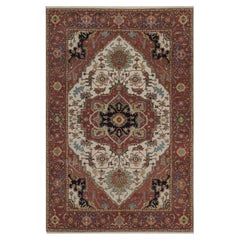 6'x9' Ivory Antiqued Fine Heriz Re-Creation Wool Hand Knotted Oriental Rug