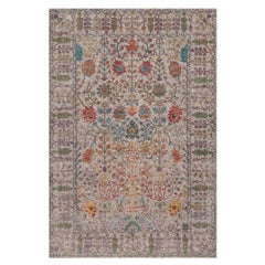 6'x9' Ivory-Brown Vase Design Silk and Textured Wool Hand Knotted Rug