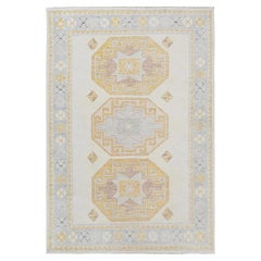 Alfombra de lana pura tejida a mano con nudo turco «Ivory Cloudbank Kazak», de 1,80 m x 2,70 m
