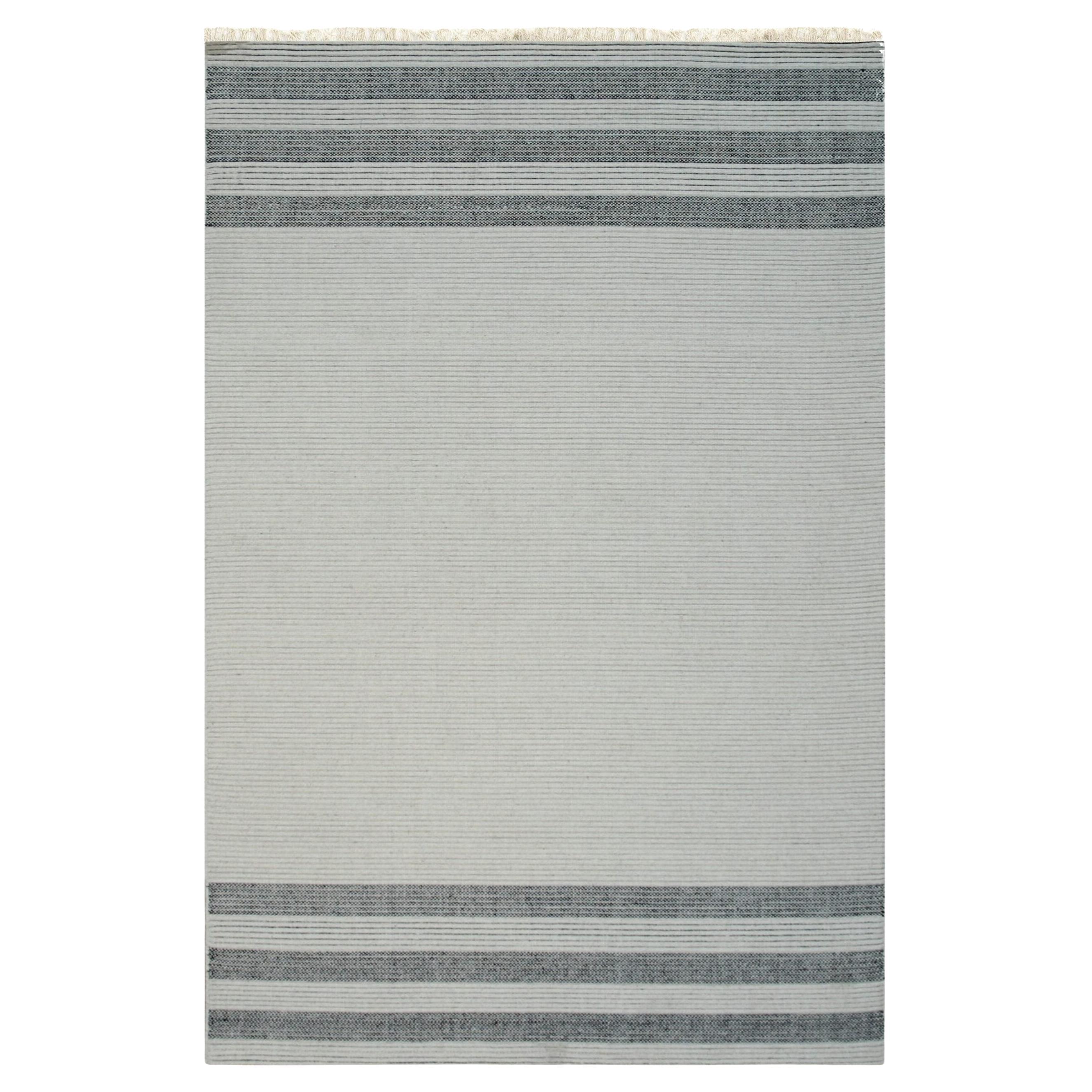 6x9 Ivory Flat Weave Wool Subtle Linear Texture Geometric Modern Carpet Rug