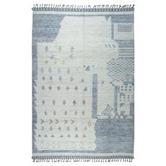 6x9 Ivory Hand-Knotted Wool Abstract Village Motif Tribal Modern Carpet Rug