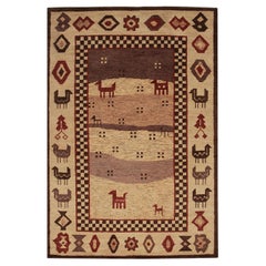 6x9 Ivory Hand-Knotted Wool Animal Silhouette Landscape Traditional Carpet Rug